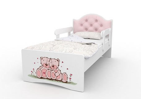Кровать Домик Тедди розовая с каретной стяжкой 