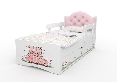 Кровать Домик Тедди розовая с каретной стяжкой (ящик для белья)