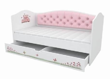 Кровать Домик Тедди розовая с каретной стяжкой (ящик для белья)